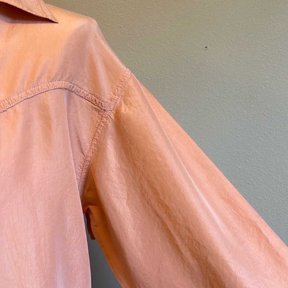 Fiji Soft Peach Silk Long Sleeve Fringed Back Long Sleeve Blouse Women’s M - Picture 6 of 8